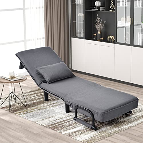 DDCHH Sofá Cama 3 en 1, Sillón Reclinable Individual, Sillón Plegable con Cojín Acolchado, Sofá Cama Convertible, Asiento Acolchado, Respaldo Regulable en 6 Posiciones, 60x66x88CM,Grey