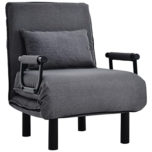 DDCHH Sofá Cama 3 en 1, Sillón Reclinable Individual, Sillón Plegable con Cojín Acolchado, Sofá Cama Convertible, Asiento Acolchado, Respaldo Regulable en 6 Posiciones, 60x66x88CM,Grey