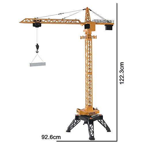 deAO RC Grúa Torre de Construcción 12 Canales de Radiocontrol 2.4GHz Modelo Die Cast Teledirigido Rotación Sin Límite, Luces y Sonidos, 122 cm de Altura