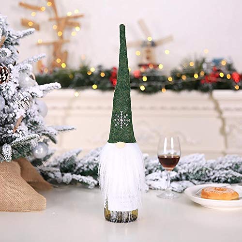 Decoración para botella de vino Gnomos de Navidad escandinavos Tomte Santa Claus Botella de Navidad Wrap Rope Sweater Knit Dinning Table Decor Champagne Coat Cover Otoño Invierno 2020 (verde)