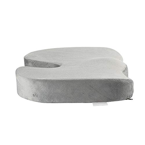 Delgeo Cojín Coxis Silla Ergonómica, Postura - Almohada de Asiento para Silla de Oficina, Coche, Silla de Ruedas, Embarazo, Base Antideslizante y Funda Lavable(Gris)