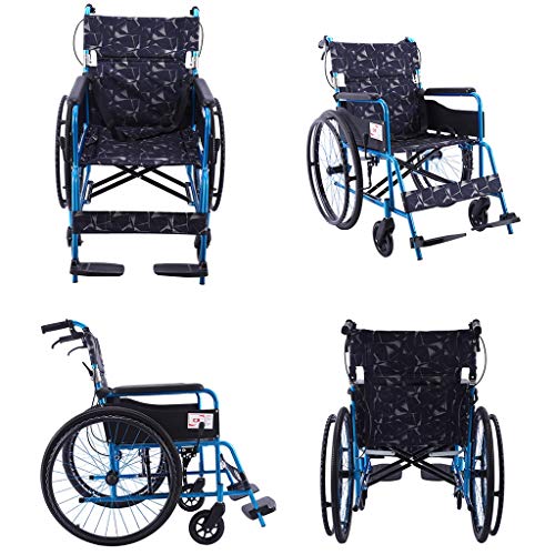 Deportes Silla de Ruedas Manual Plegable discapacitados Silla de Ruedas Ligera aleación de Aluminio Manual Deporte y Ocio Silla de Ruedas (Color : Blue)