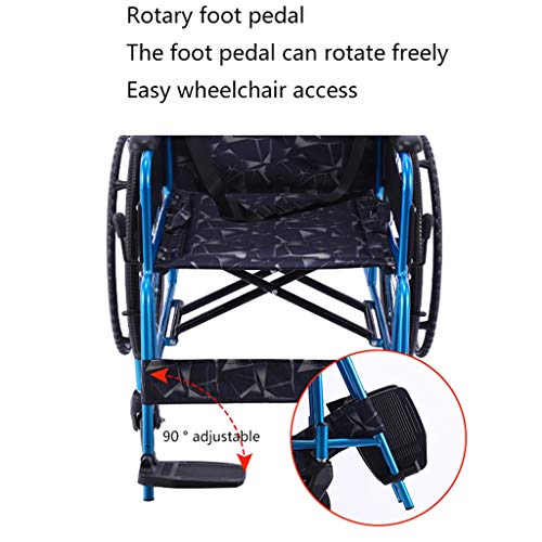 Deportes Silla de Ruedas Manual Plegable discapacitados Silla de Ruedas Ligera aleación de Aluminio Manual Deporte y Ocio Silla de Ruedas (Color : Blue)