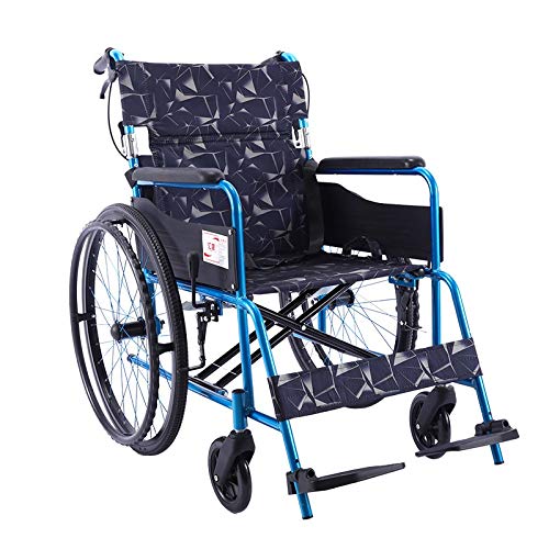 Deportes Silla de Ruedas Manual Plegable discapacitados Silla de Ruedas Ligera aleación de Aluminio Manual Deporte y Ocio Silla de Ruedas (Color : Blue)