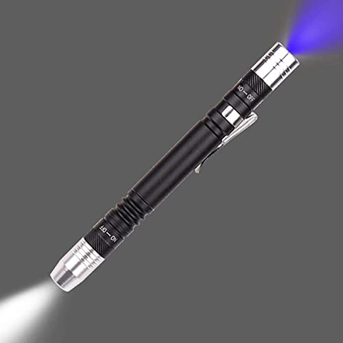 Detector de luz de la linterna Antorcha ultravioleta ultravioleta blanco púrpura para prueba Mini pluma UV linterna 395nm 2 en 1 linterna UV LED Fuente de luz Penlight Blacklight 2 (1 paquete)