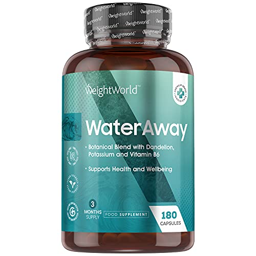 Detox Water Away 180 Cápsulas Vegano, Diurético Potente Para La Retención de Líquidos | Suplemento Natural con Diente de León, Potasio, Vitamina B6, Té Verde, arándano, Fórmula Drenante