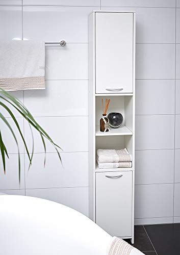 Deuba Armario Alto de baño Blanco 185x30x30cm Mueble para Cuarto de baño con 2 Puertas y 6 estantes