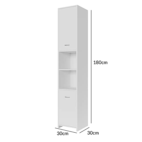 Deuba Armario Alto de baño Blanco 185x30x30cm Mueble para Cuarto de baño con 2 Puertas y 6 estantes