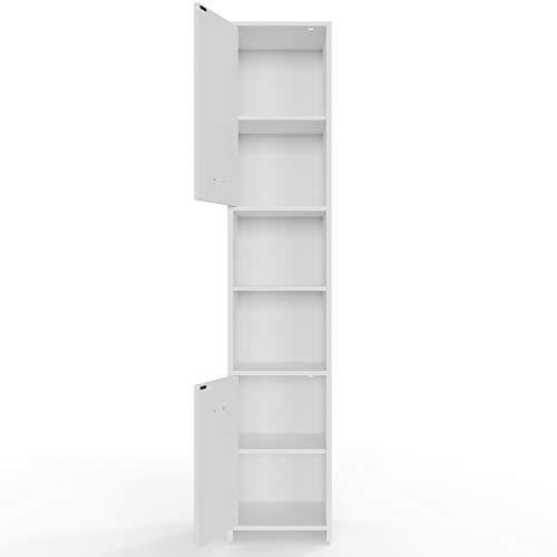 Deuba Armario Alto de baño Blanco 185x30x30cm Mueble para Cuarto de baño con 2 Puertas y 6 estantes