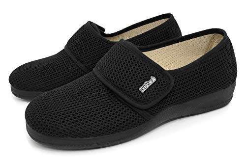 Devalverde - Zapatilla Mujer para Pies Delicados - Anatomica Flexible y Ligera con Velcro - Primavera -Verano - Ancho Especial (Negro, Numeric_41)