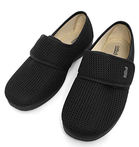 Devalverde - Zapatilla Mujer para Pies Delicados - Anatomica Flexible y Ligera con Velcro - Primavera -Verano - Ancho Especial (Negro, Numeric_41)