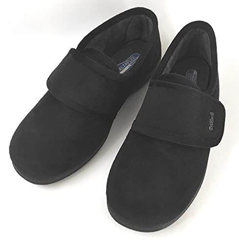 Devalverde - Zapatilla Mujer Pies Delicados Anatomica Flexible y Ligera con Velcro Invierno Calzado Personas Mayores (Calza Normal - Anchita) no para Pies Muy Hinchados (Negro Liso, Numeric_41)