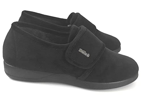 Devalverde - Zapatilla Mujer Pies Delicados Anatomica Flexible y Ligera con Velcro Invierno Calzado Personas Mayores (Calza Normal - Anchita) no para Pies Muy Hinchados (Negro Liso, Numeric_41)