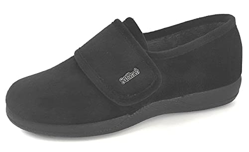 Devalverde - Zapatilla Mujer Pies Delicados Anatomica Flexible y Ligera con Velcro Invierno Calzado Personas Mayores (Calza Normal - Anchita) no para Pies Muy Hinchados (Negro Liso, Numeric_41)