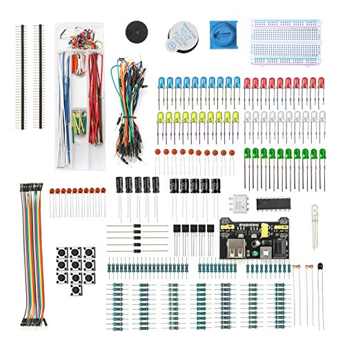 DEYUE Arduino Electronic Fun Kit Bundle | Kit de componentes electrónicos básicos | para Arduino, Raspberry Pi, STM32 | Módulo de fuente de alimentación, adaptador de alimentación, cable de puente y …