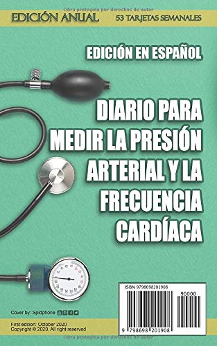 Diario para medir la presión arterial y la frecuencia cardíaca: Recopile y controle sus lecturas de presión arterial y frecuencia cardíaca. 1 año de cheques dividido en 53 semanas