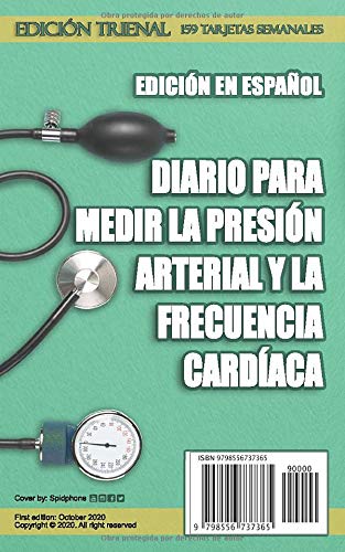 Diario para medir la presión arterial y la frecuencia cardíaca: Recopile y controle sus lecturas de presión arterial y frecuencia cardíaca. 3 años de cheques dividido en 159 semanas