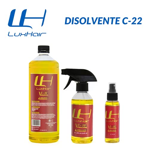 Disolvente capilar C22 de LuxHair para prótesis, extensiones de pelo y pelucas. Limpiador de adhesivos y pegamentos de cabello de fácil uso | 250 ml |