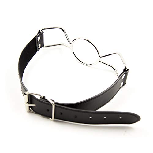 Dispositivo de sexo oral, bucal, fuerza bucal, negro/cuero genuino/metal / acero inoxidable/pareja / BDSM Bondage Prop utilizado para Flirt Sexual Game,L