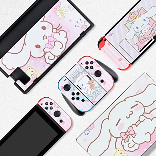 DLseego Compatible with Switch Skin Stickers, Conjunto Completo de Pegatinas Cubierta Adhesiva Dibujos Linda Animados Cinnamon Dog Kit de protección para Switch Consola Joy-con-Rosa