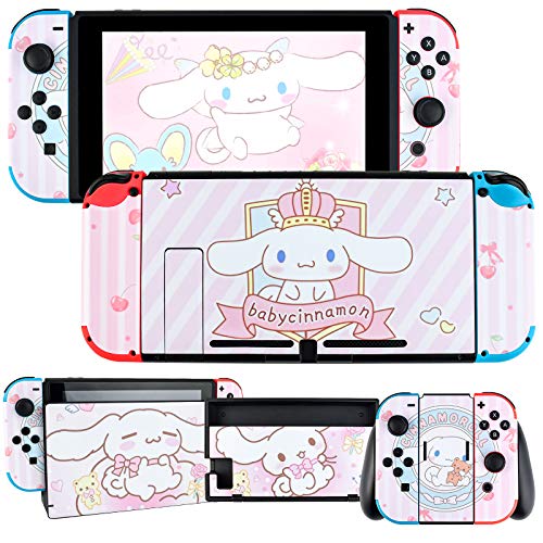 DLseego Compatible with Switch Skin Stickers, Conjunto Completo de Pegatinas Cubierta Adhesiva Dibujos Linda Animados Cinnamon Dog Kit de protección para Switch Consola Joy-con-Rosa