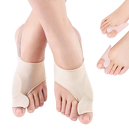 DOACT Corrector de Juanetes Corrector de Postura para Hueso Del Pie, Combinación Tejido Liso y Silicona Suave, Alivia el Dolor Juanetes, Con Silicona separador dedos pie para hallux valgus (4Pis)