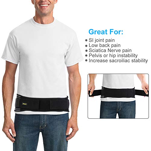 Doact Sacroiliac SI Belt, Ajustable Cinturón Sacroilíaca para Alivio del Dolor de Articulación SI, Paréntesis de SI para Espalda Baja y Dolor de Ciática Adecuado para Mujeres y Hombres(L/XL)