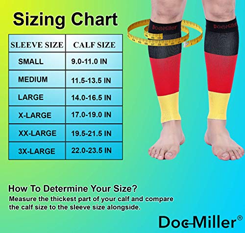 Doc Miller Mangas de Compresión Para Pantorrillas (1 par) 15-20 mmHg Medias Varices (Negro Rojo Amarillo Alemania L)