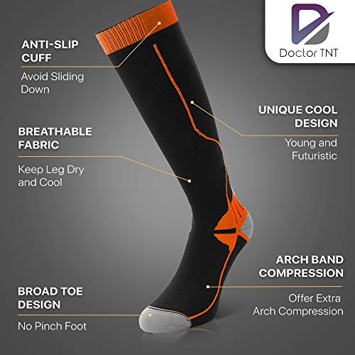 Doctor TNT - 3 Pares Medias de Compresion Mujer y Hombre, Calcetines Compresivos Enfermera, Calcetines de Compresión para Running, Deporte, Ciclismo, Futbol, Viaje. (S/M - 35-38)