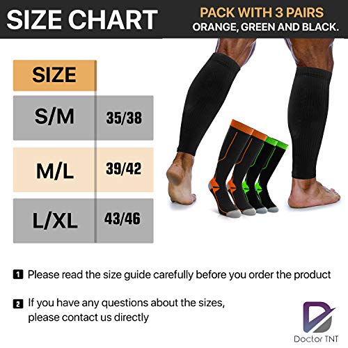 Doctor TNT - 3 Pares Medias de Compresion Mujer y Hombre, Calcetines Compresivos Enfermera, Calcetines de Compresión para Running, Deporte, Ciclismo, Futbol, Viaje. (S/M - 35-38)