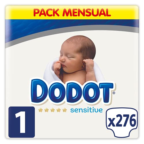 Dodot Pañales Bebé Sensitive Talla 1 (2-5 kg), 276 Pañales, Óptima Protección de la Piel de Dodot, Pack Mensual