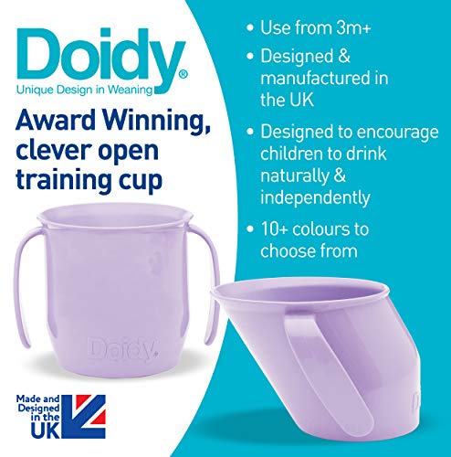 Doidy Cup Tacitas de aprendizaje abiertas para nenes y bebés – Diseño oblicuo único - Vaso para bebé de dos asas – Taza genial para el destete para leche, agua y zumos Uso desde 3-6 meses hasta niños (Flieder)