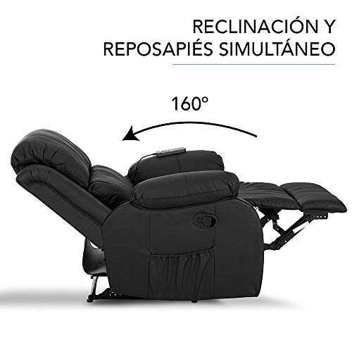 Don Descanso - Sillón Masaje Relax Calor Trevi Negro Reclinable 160º con 8 Motores Silenciosos, Calor Lumbar, Sist. Masaje 4 Zonas y Acabado en PU Anti-Cuarteo [Incluye Mando]. Ideal Gente Mayor