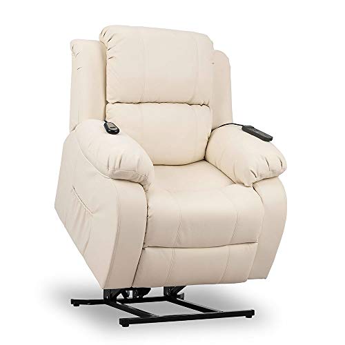 Don Descanso - Sillón Relax Eléctrico Levanta Personas Trevi Crema con Reclinación 160º, 10 Programas, Temporizador, Calor Lumbar, Sist. Masaje 4 Zonas y Acabado PU [Incluye Mando]. Ideal Gente Mayor