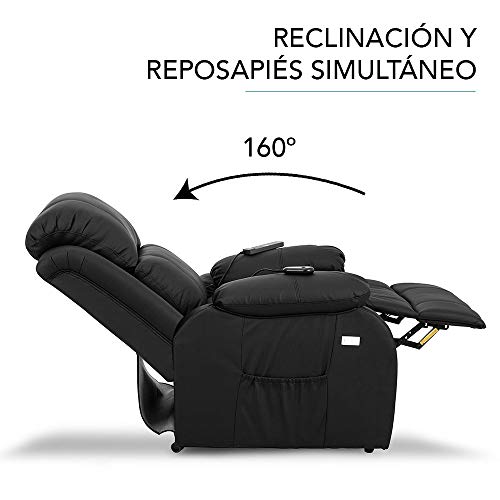 Don Descanso - Sillón Relax Eléctrico Levanta Personas Trevi Negro con Reclinación 160º, 10 Programas, Temporizador, Calor Lumbar, Sist. Masaje 4 Zonas y Acabado PU [Incluye Mando]. Ideal Gente Mayor