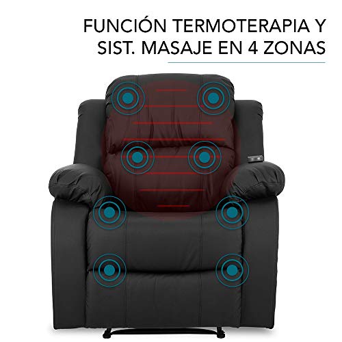 Don Descanso - Sillón Relax Eléctrico Levanta Personas Trevi Negro con Reclinación 160º, 10 Programas, Temporizador, Calor Lumbar, Sist. Masaje 4 Zonas y Acabado PU [Incluye Mando]. Ideal Gente Mayor