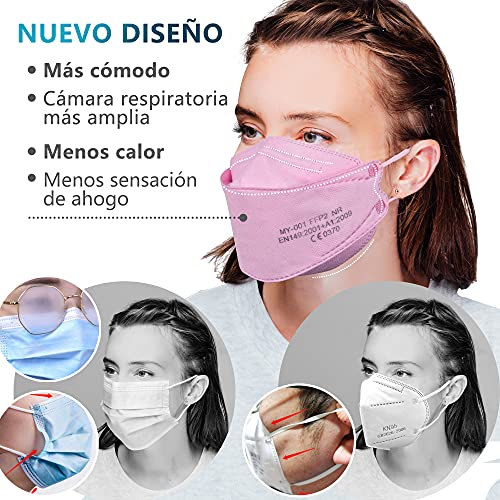 DOUBLE M Mascarillas FFP2 NR Certificación CE 0370 Uso Personal 3, 5, 10, 20, 50 o 100 pcs, filtración ≥ 95%, comoda ligera, Filtro Multicapa, Uso Personal, Mascarillas Facial Protección