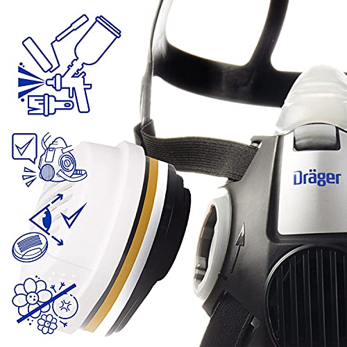 Dräger X-plore 3300 Semi máscara + Cartuchos de filtros A2 P3 RD | Respirador homologado de Seguridad para Trabajos de Pintura y Agricultura Frente a fumigantes, insecticidas, tintes