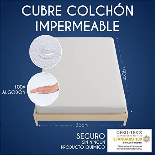 Dreamzie Funda Colchon 135 x 190/200 cm Impermeable Protector Colchon Oeko-Tex® Hipoalergénico, Anti-Bacteriano, Anti-Acaros - Made in EU