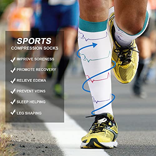 DRESHOW Calcetines de Compresión para Hombres y Mujeres 3/7 Pares 15-20 mmHg es el Mejor para Running, Correr, Senderismo, Volar, Viajar, Varicosas, Médico, Deportivo, Embarazo