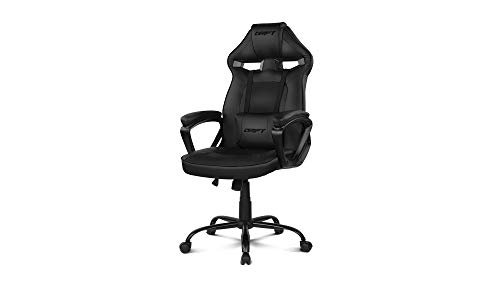 Drift DR50B- Silla Gaming Profesional, polipiel, reposabrazos acolchados, piston clase 4, asiento basculante, altura regulable, cojín lumbar, color Negro