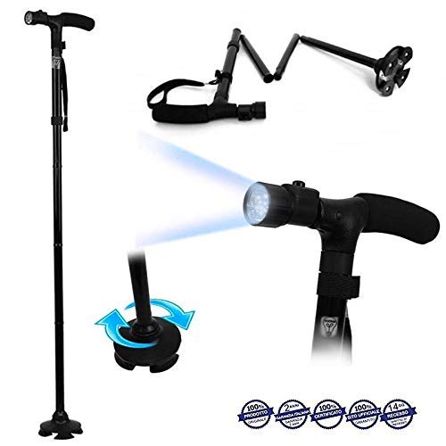 Ducomi® Bastón de paseo plegable con luz led, altura ajustable