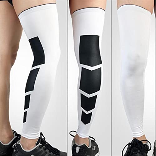 Ducomi Knix - Manguitos de Compresión Para Pantorrilla, Soporte de Rodilla de Pierna Larga, Medias Para Correr, Ciclismo, Fútbol, Rugby, Baloncesto, Fitness, Gimnasio, Juego de 2 (Blanco Negro, XL)