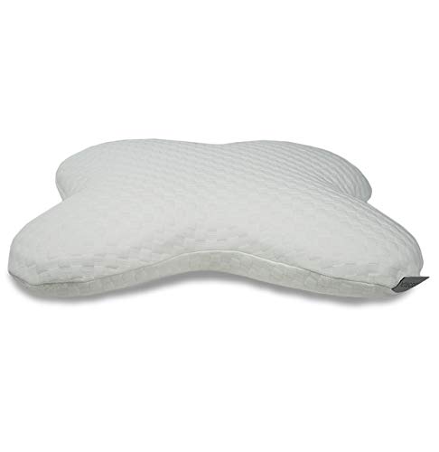 Duérmete Online - Almohada Cervical Mariposa Espuma Viscoelástica | Forma Anatómica y Ortopédica para Dormir de Lado | Protección antiácaros | Funda Termorreguladora, Blanco, 59 x 45 x 12 cm