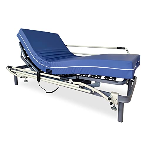 DUÉRMETE ONLINE Pack Cama Articulada Eléctrica Reforzada 5 Planos + Colchón Sanitario Hospitalario Impermeable + Barandillas, Gris Antracita, 90 x 190