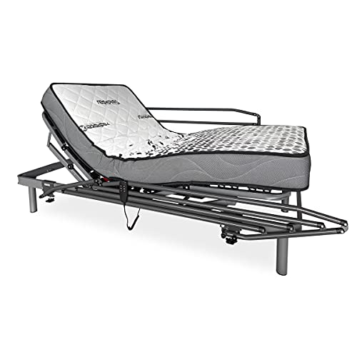 Duérmete Online Pack Cama Eléctrica Articulada Ergomax + Colchón Viscoelástico Dorsal Plus + Barandillas Reforzadas, Gris Antracita, 90x190