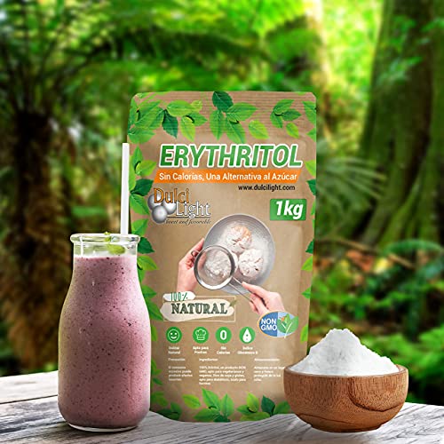 DULCILIGHT Eritritol 1 Kg 100% Natural Edulcorante Cero Calorías + (5 sobres Edulcorante Moreno) Apto Dietas Keto y Cetogénicas