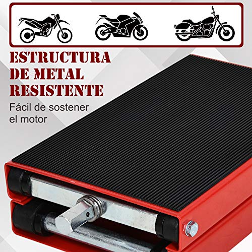 DURHAND Plataforma Elevadora de Tijera con Soporte para Motocicletas con Altura Ajustable Carga 500 kg 41,5x23,5x10-37 cm Negro y Rojo