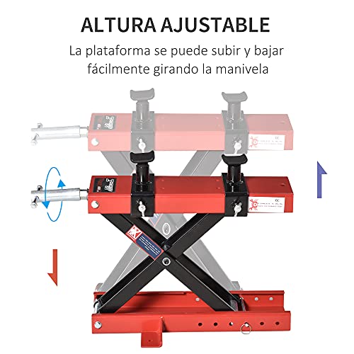 DURHAND Plataforma Elevadora para Motocicletas Carga Máxima 500 kg con Altura Ajustable de 19-53 cm Soporte de Moto para Aparcar o Reparar Taller Garaje Negro y Rojo