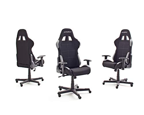 DX Racer 5 Robas Lund - Silla de Escritorio/Oficina/Gaming, con Ruedas, Altura Ajustable, Tapizada, Reposabrazos, Madera, color Negro/Gris, 74 x 52 x 123-132 cm